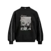 Sudadera con capucha de cuello redondo con estampado difuminado de figura retro americana para hombre, estilo callejero, jersey de primavera y otoño, holgada, informal
