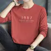 Camiseta Masculina de Algodão com Manga Longa, Gola Redonda, Estampa de Letras da Moda, Camada Base Fina para Outono