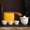 Juego de té de viaje de alta gama Ru Kiln, bolsa de almacenamiento portátil, funda, tazón exprés, 1 tetera, 3 tazas, juego de té para exteriores