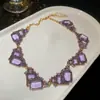 Refletindo a Beleza do Lago e da Água~Colar Brilhante Quadrado Cravejado com Diamantes, Corrente de Clavícula Levemente Luxuosa e de Alto Padrão, Artesanato Robusto e Acessório de Pescoço Luxuoso