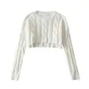 Suéter pullover de manga larga para mujer estilo retro americano con un diseño único, cuello redondo, tejido de ochos, ultra corto, top de punto que deja ver el abdomen, moderno y adelgazante