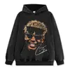 Sudadera con Capucha Estampada de Esquí de Fondo Calle Alta Americana Lavada Vieja Peso Pesado Algodón Puro Talla Grande Holgada Hombre