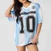 Top de Verano 2026 para Mujer de Manga Corta Estampado de Letras Bandera de Argentina Top Verde Camiseta del Mundial