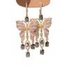Pendientes de Mariposa de Lujo Ligero Transfronterizos de Alta Resistencia Completamente Incrustados con Diamantes Largos de Moda Dulce Nicho Exquisitos Pendientes de Borla de Cristal