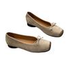 Zapatos de Ballet Retro con Lazo de Cuero Genuino para Mujer, Zapatos Mary Jane de Cuero Genuino con Boca Baja y Tacón Grueso, Punta Cuadrada Versátil con Boca Baja