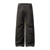 Pantalones casuales holgados de estilo callejero americano para hombre, corte limpio color liso holgados de pierna ancha plisados tipo paracaídas de pierna recta largos