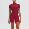 Mono de Yoga Sexy Ajustado de Manga Corta de Color Sólido Europeo y Americano para Mujer, Mono Deportivo Ajustado para Baile y Fitness