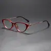Gafas Planas Retro Ojo de Gato con Patillas Metálicas Empalmadas Armazón de Gafas Ópticas Decorativas Talladas de Moda Tendencia F6018