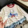 Camiseta de manga larga a rayas de retazos de algodón puro para niños, nuevo estilo primavera y otoño, camiseta básica elegante y holgada para niños