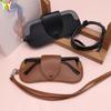 Bolsa Portátil de Armazenamento para Óculos de Pescoço Óculos de Sol para Sair Estojo Protetor de PU Acessórios de Corrente de Lã Longa Feminina Cordão para Óculos de Sol