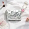 Ins Carteira Zero Portátil Clutch Acolchoado Coração Prata Porta-Moedas Bolsa de Armazenamento Diário Bolsa de Higiene