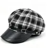 Sombrero Octagonal de Otoño e Invierno para Mujer Estilo Coreano Lana Hebilla de Cuero Cuadros Boina Gorra Plana de Moda Sombrero de Pintor Estilo Británico de Invierno