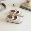 Sapatos de Couro Femininos Textura Trançada Mary Janes Estilo Primavera e Outono Solado Macio Sapatos de Princesa Sapatos Individuais Infantis Sapatos de Couro Pretos Doces