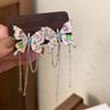 Collar de cuero con colgante de borla de mariposa de color aceite con forma de gota de diamante dulce y fresco, pendientes personalizados de nicho para mujer, collar corto negro