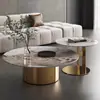 Acero Inoxidable de Lujo Ligero Italiano Pizarra Redonda Moderna Minimalista Sala de Estar Mesa de Café de Diseñador Combinación Redonda Grande y Pequeña para Uso en el Hogar
