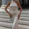 AliExpress Internacional 2026 Comércio Exterior Europeu e Americano Novo Estilo Vestido de Festa de Malha Xadrez com Gola Halter Slim Fit Sexy