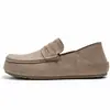 Sapatos Birkenstock casuais confortáveis, macios, respiráveis, de camurça, slip-on, leves, com sola grossa, que aumentam a altura, estilo vintage old money
