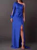 2024 Novo Estilo de Verão Europeu e Americano Amazon Cross-Border Roupas Femininas Gola Assimétrica Mangas Raglan Cintura Franzida Fenda Saia Longa Sexy