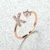 Anillo con Letra de Oro Rosa Nuevo de Amazon Transfronterizo Anillo Abierto con Diamante Blanco Joyería de Mano Anillo Único Personalizado Venta al por Mayor