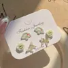 Nuevos Pendientes de Botón Estilo Chino Estilo Nacional Set para Mujer Texto Mariposa Diseño de Aguja de Plata Sentido del Diseño Resina Pintura de Paisaje Abanico Pendientes Exquisitos