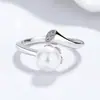 Anillo de Plata 925 Flor de Loto Perla Anillo Abierto de Concha para Mujer Joyería de Mano de Nicho de Gama Alta Joyería Ins Accesorios de Navidad