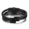 Pulsera tejida de cuero vintage de acero inoxidable transfronterizo para hombre, pulsera tejida multicapa con hebilla magnética de acero de titanio, joyería al por mayor