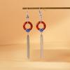Pendientes de Mujer Rey de Ciervo Dorado Plata S925 Antiguo Elegante Cloisonné Peonía Fugui Borla Larga Calcedonia