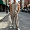 Comercio Exterior Transfronterizo Verano Chaleco para Hombre y Pantalones Largos Conjunto Casual Deportivo de Fitness con Hielo de Seda sin Mangas Absorbente de Sudor