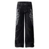 Jeans Reto Bordado com Totem de Espinho Lavado Nicho Retro Vibe Street Hip-Hop Americano Calças Largas para Homem