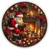 Decoración de Pared de Madera Colgante Impermeable con Impresión HD Tema Navideño Pintura de Papá Noel y Renos Adorno Logotipo Sala de Estar