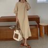 Foto Real de Estilo Retro Francés Suave Elegante Azul Blanqueador Nicho Manga Abullonada Vestido Suelto Manga Corta para Mujer