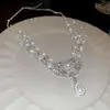 Colar Flor de Diamante Pérola Francês, Fashion, Leve e Luxuoso, Corrente para Clavícula, Acessórios de Joias de Alto Padrão Versáteis de Nicho