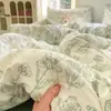 Conjunto de Cama Quatro Peças de Fio Duplo de Algodão Lavado Estilo Princesa Capa de Edredom de Algodão Algodão Puro Algodão Tricotado Cama Lençóis Três Peças