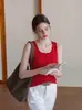 Chaleco de Punto de Seda Hielo Rojo con Cuello Semiabierto para Mujer, Ropa de Verano Exterior, Ajuste Delgado, Top sin Mangas Racerback Estilo Hot Girl 245