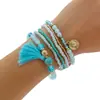 Pulseira de Contas de Vidro Azul Europeia e Americana Transfronteiriça Mais Vendida Pulseira Elástica Elegante Feminina com Borla Azul