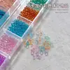 Mini Contas Bolha Coloridas Ornatos para Nail Art Caixa com 12 Compartimentos Caviar Pequenos Diamantes Redondos Decorações de Unhas de Vidro