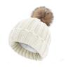 Gorro de tricô de inverno transfronteiriço com pompom, cor sólida, quente com veludo, acrílico, feminino, grosso, gorro pulôver, gorro de lã para pais e filhos