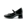 Sapatos Mary Jane com Salto Grosso e Laço Aumenta Altura 8CM para Mulheres 2026 Novo Vintage Bico Quadrado Redondo Tira Raso Sapatos de Uma Sola