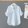 Camisa de Manga Corta para Mujer, Nuevo Estilo Verano 2026, Camisa Súper de Hada Estilo Coreano Color Sólido, Top Adelgazante y Elegante
