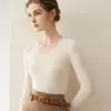 Suéter de malha 100% caxemira pura, novo top feminino para outono e inverno, gola redonda, corte justo, suéter básico liso
