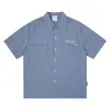 Camisa a Cuadros Estilo Universitario Japonés para Hombres y Mujeres, Verano Retro Cleanfit Bolsillo Bordado Marca de Moda Holgada Manga Corta Camisa de Hombre