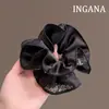 Goma para el pelo tipo scrunchie de malla negra con pedrería estilo francés para mujer, nueva y de alta gama, estilo perezoso, con un diseño chic y moderno