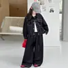 Traje para Niñas 2026 Nuevo Elegante Chic Ropa de Primavera y Otoño para Niños Medianos y Grandes Conjunto de Dos Piezas Chaqueta de Mezclilla Pantalones de Pierna Ancha