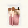 Conjunto de 8 Pincéis de Maquiagem Portátil para Viagem Pincel para Blush Pincel para Sombra Pincel para Base Pincel para Corretivo Pincel para Contorno Pelo Animal