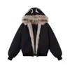 Abrigo de algodón con cuello de piel esponjoso, unisex, chaqueta forrada de polar y engrosada, estilo americano, abrigo de algodón de invierno 2026, orejas de gato