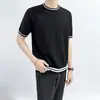 Playera Suéter Simple Combinable para Hombre Verano Color Sólido Ajustado Estilo Coreano Moderno Cuello Redondo Manga Corta Combinable Top Casual