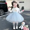 Vestidos Infantis Primavera Outono Jaqueta Jeans Menina Bebê Vestido Princesa Elsa Saia de Tule Infantil Conjunto de Duas Peças