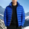 Chaqueta de Algodón Fina con Cuello Alto para Hombre de Otoño e Invierno Ropa de Algodón Acolchada con Rayas Horizontales Simples Chaqueta de Algodón para Hombre para Viajes al Aire Libre Fuente de Suministro Transfronteriza