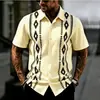 Camisa Masculina de Manga Curta Retro Europeia e Americana Moda Cruzada Camisa Jacquard Camisa de Manga Curta de Verão Casual Europeia e Americana Vazada