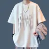 Camiseta Masculina de Manga Curta com Estampa de Letras Felpudas Modelo Novo 2026, Casual Pesado de Caimento Solto, Estilo Preguiçoso, Top Versátil de Meia Manga